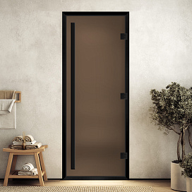 DoorWood Дверь "Хамам престиж бронза матовая" в черном профиле