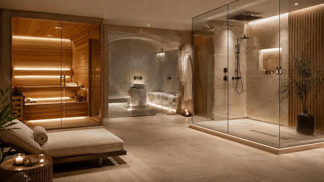 Как объединить сауну, хаммам и душевую в единую SPA-зону